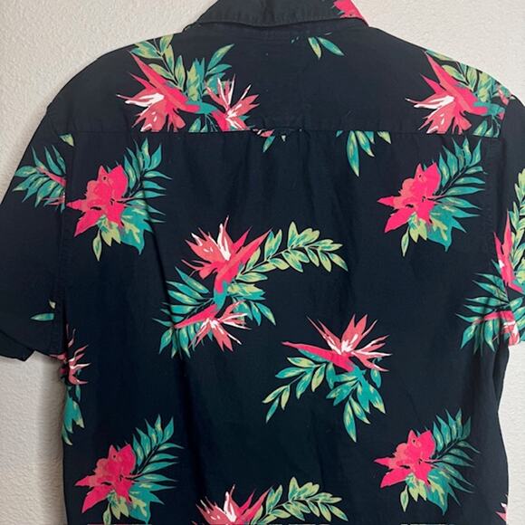 Denim & Flower Navy Button Up Floral Hawaiian Shirt Sz Large - Picture 5 of 10